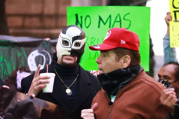 Wrestlers Protest to Demand Liberation For Cuatrero December 13, 2023 in Mexico City, Mexico: Members of the wrestling union protest to demand the immediate release of the wrestler Cuatrero, arrested in March of this year. on December 13, 2023. In Mexico City, Mexico. (Photo by Carlos Santiago Eyepix Group) Copyright: xCarlosxSantiagox xEyepixxGroupx CS202312138701