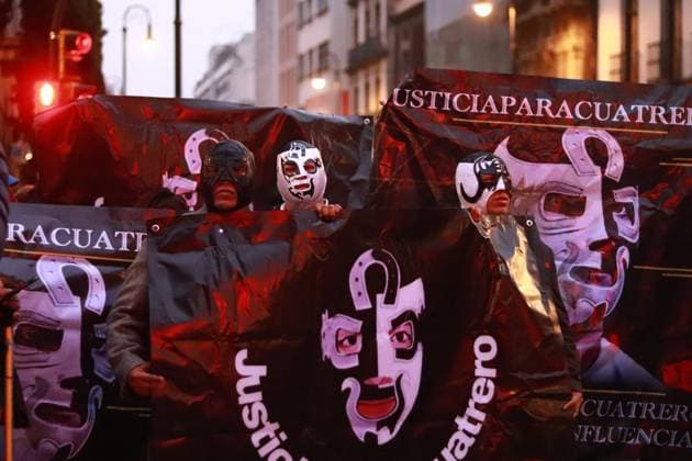 Wrestlers Protest to Demand Liberation For Cuatrero December 13, 2023 in Mexico City, Mexico: Members of the wrestling union protest to demand the immediate release of the wrestler Cuatrero, arrested in March of this year. on December 13, 2023. In Mexico City, Mexico. (Photo by Carlos Santiago Eyepix Group) Copyright: xCarlosxSantiagox xEyepixxGroupx CS202312138692