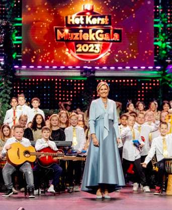 14-12-2023 Bussum Queen Maxima at the recordings for the Christmas Music Gala 2023 of the More Music in the Classroom foundation, recorded and broadcast by AVROTROS. Â  Copyright: xPPEx