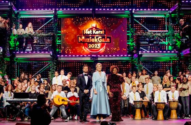 14-12-2023 Bussum Queen Maxima at the recordings for the Christmas Music Gala 2023 of the More Music in the Classroom foundation, recorded and broadcast by AVROTROS. Â  Copyright: xPPEx