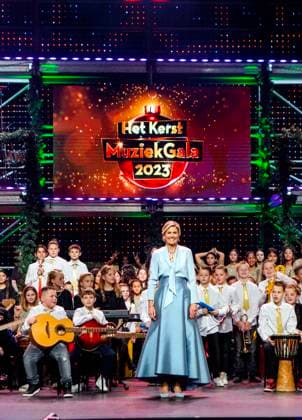 14-12-2023 Bussum Queen Maxima at the recordings for the Christmas Music Gala 2023 of the More Music in the Classroom foundation, recorded and broadcast by AVROTROS. Â  Copyright: xPPEx