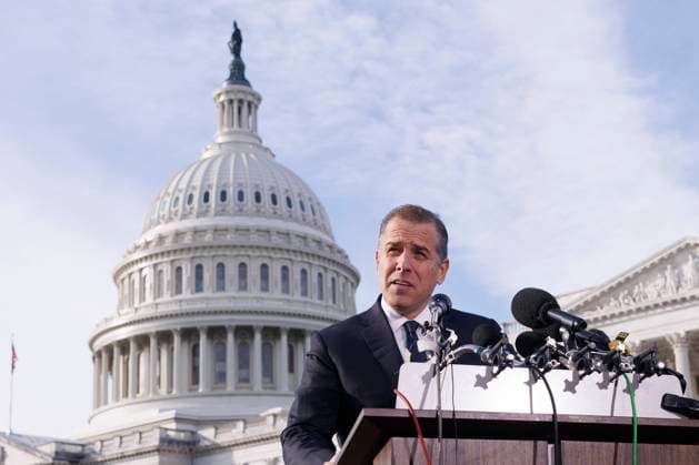 News Themen der Woche KW50 (231214) -- WASHINGTON, D.C., Dec. 14, 2023 -- Hunter Biden, son of U.S. President Joe Biden, speaks during a news conference outside the Capitol in Washington, D.C., the United States, Dec. 13, 2023. U.S. House Republicans on Wednesday voted to authorize impeachment inquiry into President Joe Biden, in a 221-212 vote along party lines. As of now, no substantiated evidence has surfaced to demonstrate that Joe Biden, in his current or past official capacities, engaged in the misuse of his position or accepted illicit payments. However, ethical concerns have been raised regarding the international business dealings of the Biden family. (Photo by Xinhua) U.S.-WASHINGTON, D.C.-JOE BIDEN-IMPEACHMENT AaronxSchwartz 