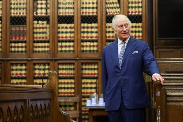 Bilder des Jahres 2023, Entertainment 12 Dezember Entertainment Themen der Woche KW50 . 14 12 2023. London, United Kingdom. King Charles III during a visit to the Royal Courts of Justice in London.  xPoolx xi-Imagesx IIM-24884-0004