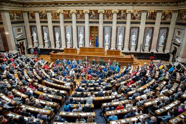 Vienna, Austria 18 December 2023 Austrian Wind Music Association provides musical accompaniment at the Christmas concert in the historic conference hall of the Federal Assembly to mark the focus on volunteering