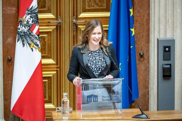 Vienna, Austria 18 December 2023 Claudia Plakolm, State Secretary for Youth Affairs and Civilian Service Agendas, speaks at the Christmas concert in the historic conference hall of the Federal Assembly on the occasion of the focus on volunteering