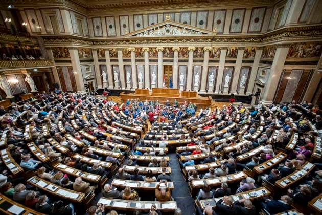 Vienna, Austria 18 December 2023 Austrian Wind Music Association provides musical accompaniment at the Christmas concert in the historic conference hall of the Federal Assembly to mark the focus on volunteering