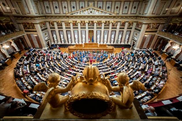 Vienna, Austria 18 December 2023 Austrian Wind Music Association provides musical accompaniment at the Christmas concert in the historic conference hall of the Federal Assembly to mark the focus on volunteering