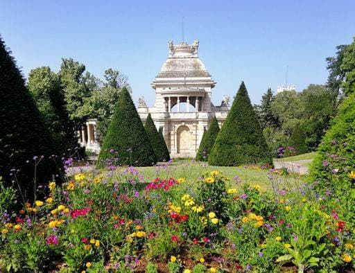 The Palais Longchamp surrounded by the garden covered in flowers under the sunlight in France 174739 RECORD DATE NOT STATED