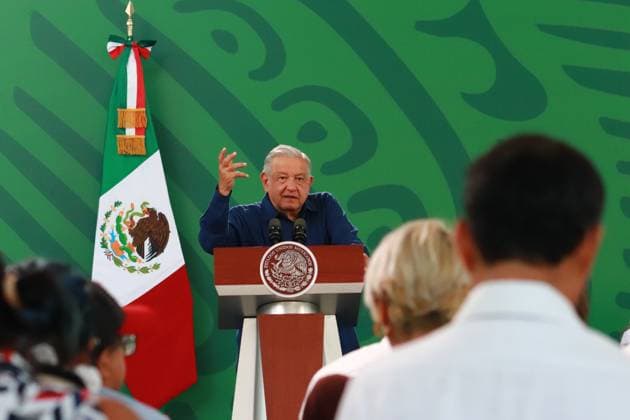 December 20, 2023, Acapulco, Mexico: The president of Mexico, Andres Manuel Lopez Obrador gesticulates while speaks during the briefing conference. on December 20, 2023. In Acapulco, Guerrero. Acapulco Mexico - ZUMAe321 20231220_zia_e321_081 Copyright: xCarlosxSantiagox