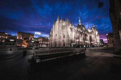 An amazing shot of the Duomo di Milanos amazing architecture on a night sky background 383601 RECORD DATE NOT STATED