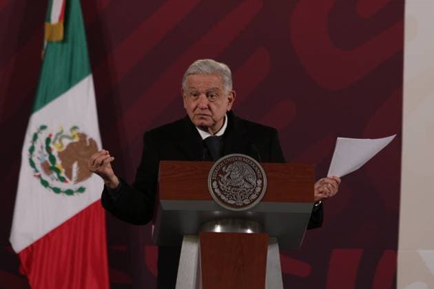 Mexico™s President Lopez Obrador News Conference December 21, 2023, Mexico City, Mexico: Mexico™s President, Andres Manuel Lopez Obrador, gesticulates while speak during the daily briefing conference at National Palace. on December 21, 2023 in Mexico City, Mexico. (Photo by Ismael Rosas Eyepix Group) Copyright: xIsmaelxRosas xEyepixxGroupx IR_21122023_107900
