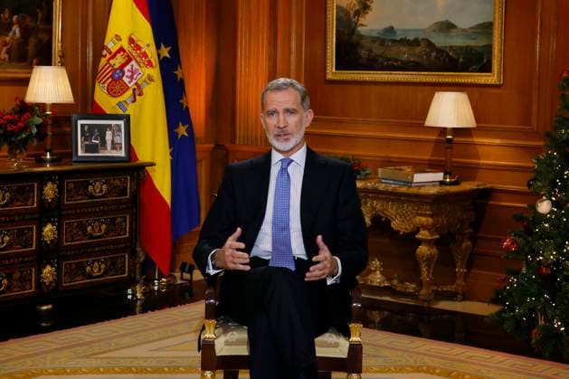 Entertainment Themen der Woche KW51 Entertainment Bilder des Tages 24-12-2023 King Felipe delivers his traditional Christmas speech at the Zarzuela palace in Madrid. Â  Copyright: xPPEx