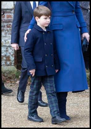 . 25 12 2023. Sandringham , United Kingdom. Kate Middleton and Prince Louis leaving the Christmas Day church service in Sandringham, United Kingdom. Picture by Stephen Lock i-Images  xStephenxLockx xi-Imagesx IIM-24899-0034