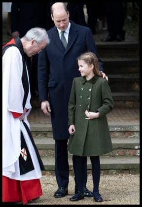 . 25 12 2023. Sandringham , United Kingdom. Prince William and Princess Charlotte leaving the Christmas Day church service in Sandringham, United Kingdom. Picture by Stephen Lock i-Images  xStephenxLockx xi-Imagesx IIM-24899-0039