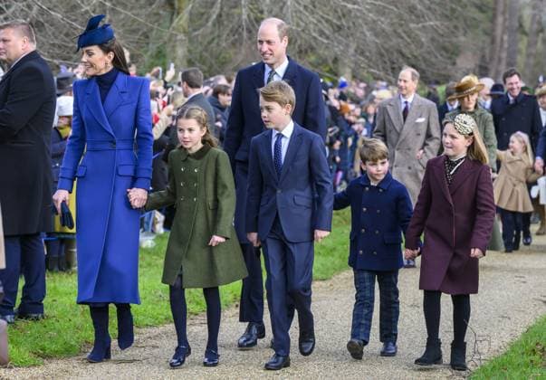 Members of the British Royal Family attend the Christmas Day service at Sandringham Featuring: Catherine Princess of Wales, Princess Charlotte, Prince George, Prince William, Prince Louis, Mia Tindall Where: Sandringham, Norfolk, United Kingdom When: 25 Dec 2023 Credit: Cover Images EDITORIAL USE ONLY. NOT FOR USE BY NEWSPAPERS BASED IN THE UK. Copyright: xx 53324683
