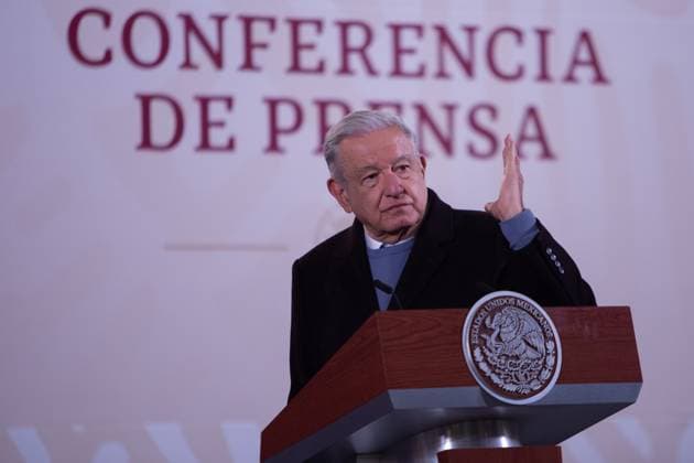 Mexican President Lopez Obrador News Conference December 28, 2023. Mexico City, Mexico. This morning, Mexican President AndrÃ s Manuel Lopez Obrador offered his morning press conference in which he answered questions from media representatives at National Palace. On December 28, 2023 in Mexico City. (Photo by Alex Dalton Eyepix Group) Copyright: xAlexxDalton xEyepixxGroupx AD_28122023_108283