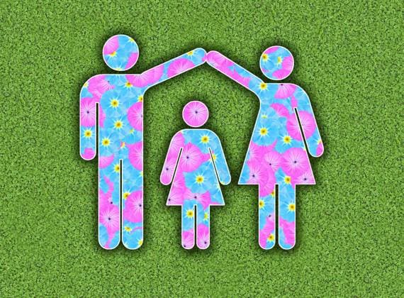  Piktogramm Familie, Mann und Frau mit einer Tochter, mit rosa und hellblauen Blumen auf grünem Hintergrund, Grafik, Eltern *** Pictogram Family, Man and Woman with a Daughter, with Pink and light blue Flowers at green Background, Graphic, Parents Copyright: imageBROKER/Dirkxv.xMallinckrodt ibxdvm09970631.jpg