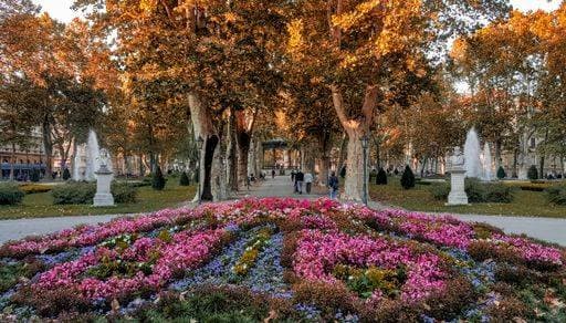 RECORD DATE NOT STATED Flowers and trees in parks in city. Zrinjevac, Zagreb, Croatia. 1247404