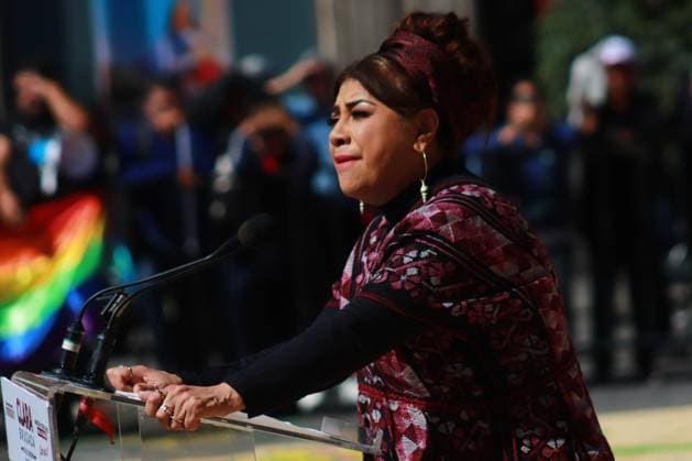 January 3, 2024 in Mexico City, Mexico: The sole candidate for the Head of Government of Mexico City Clara Brugada of the coalition made up of the political parties Morena, PT and PV, during her pre-campaign closing in Plaza 23 of May, at the Cuauhto moc mayor s office on January 3, 2024. In Mexico City, Mexico. Mexico City Mexico - ZUMAe321 20240103_zia_e321_011 Copyright: xCarlosxSantiagox