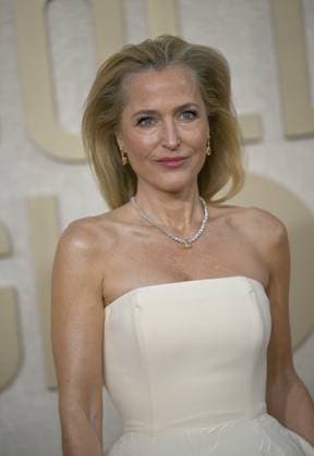 Actress Gillian Anderson arrives for the 81st annual Golden Globe Awards at the Beverly Hilton in Beverly Hills, California on Sunday, January 7, 2024.  LAP202401070007 CHRISxCHEW