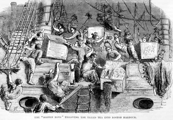 The Boston Boys Throwing the Taxed Tea into Boston Harbor, Boston Tea Party, Illustration  Copyright: xABxArchivex jtv004022