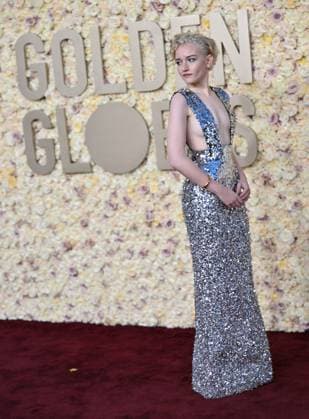 Actress Julia Garner arrives for the 81st annual Golden Globe Awards at the Beverly Hilton in Beverly Hills, California on Sunday, January 7, 2024.  LAP202401070041 CHRISxCHEW