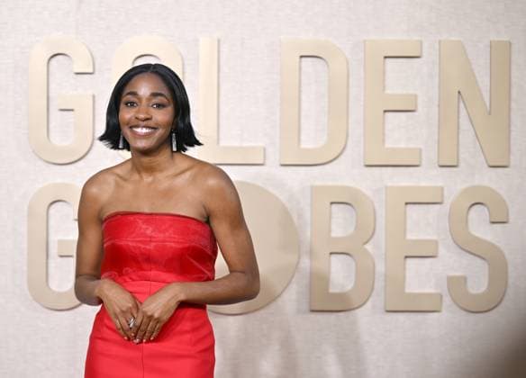 Actress Ayo Edebiri arrives for the 81st annual Golden Globe Awards at the Beverly Hilton in Beverly Hills, California on Sunday, January 7, 2024.  LAP202401070091 CHRISxCHEW