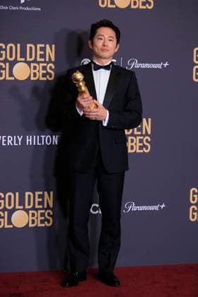 January 7, 2024, Beverly Hills, California, USA: Steven Yeun in the press room of the 81st Annual Golden Globe Awards on Sunday January 7, 2024 at the The Beverly Hilton Hotel in Beverly Hills, California. ARIANA RUIZ PI Beverly Hills USA - ZUMAp124 20240107_zaa_p124_013 Copyright: xArianaxRuizx