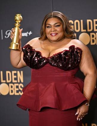 Da Vine Joy Randolph appears backstage after winning the award for Supporting Actress for The Holdovers during the 81st annual Golden Globe Awards at the Beverly Hilton in Beverly Hills, California on Sunday, January 7, 2024.  LAP202401070126 CHRISxCHEW