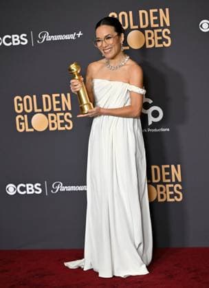 Ali Wong appears backstage after winning the award for Best Performance in a Limited Series, Anthology Series, or Motion Picture Made for Television award for Beef during the 81st annual Golden Globe Awards at the Beverly Hilton in Beverly Hills, California on Sunday, January 7, 2024.  LAP202401070131 CHRISxCHEW