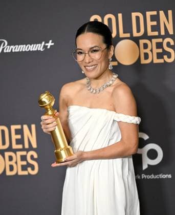 Ali Wong appears backstage after winning the award for Best Performance in a Limited Series, Anthology Series, or Motion Picture Made for Television award for Beef during the 81st annual Golden Globe Awards at the Beverly Hilton in Beverly Hills, California on Sunday, January 7, 2024.  LAP202401070132 CHRISxCHEW