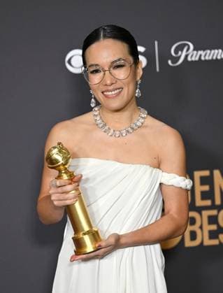 Ali Wong appears backstage after winning the award for Best Performance in a Limited Series, Anthology Series, or Motion Picture Made for Television award for Beef during the 81st annual Golden Globe Awards at the Beverly Hilton in Beverly Hills, California on Sunday, January 7, 2024.  LAP202401070134 CHRISxCHEW