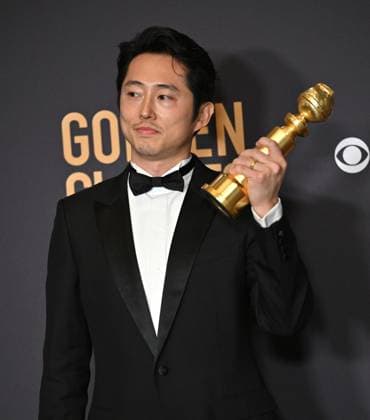 Actor Steven Yeun appear backstage after winning the award for Best Performance in a Limited Series, Anthology Series, or Motion Picture Made for Television award for Beef during the 81st annual Golden Globe Awards at the Beverly Hilton in Beverly Hills, California on Sunday, January 7, 2024.  LAP202401070137 CHRISxCHEW