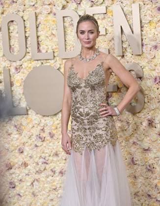 Actress Emily Blunt arrives for the 81st annual Golden Globe Awards at the Beverly Hilton in Beverly Hills, California on Sunday, January 7, 2024.  LAP202401070156 CHRISxCHEW