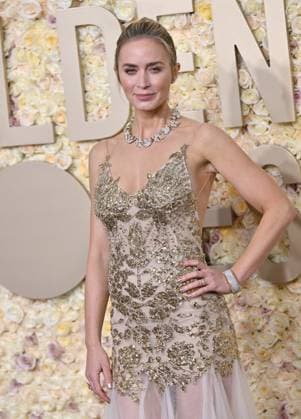 Actress Emily Blunt arrives for the 81st annual Golden Globe Awards at the Beverly Hilton in Beverly Hills, California on Sunday, January 7, 2024.  LAP202401070157 CHRISxCHEW