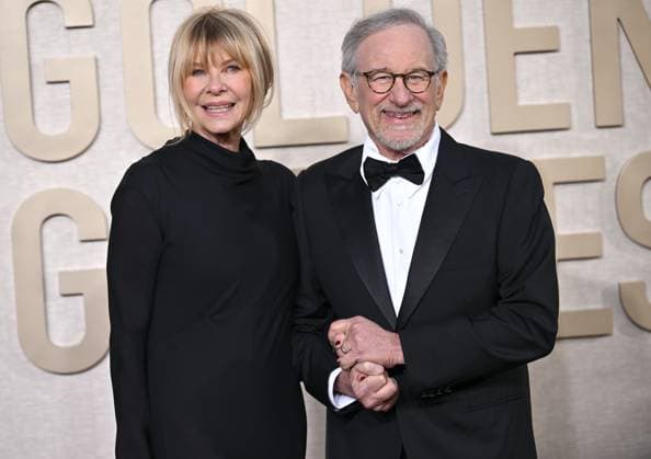 (L-R) Kate Capshaw and Steven Spielberg arrive for the 81st annual Golden Globe Awards at the Beverly Hilton in Beverly Hills, California on Sunday, January 7, 2024.  LAP202401070175 CHRISxCHEW