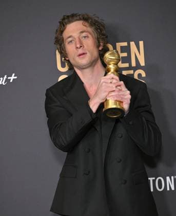 Jeremy Allen White appears backstage after winning the award for Best Performance by a Male Actor in a Television Series ? Musical or Comedy award for The Bear during the 81st annual Golden Globe Awards at the Beverly Hilton in Beverly Hills, California on Sunday, January 7, 2024.  LAP202401070255 CHRISxCHEW