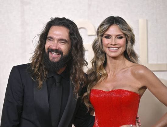 (L-R) Tom Kaulitz and Heidi Klum arrive for the 81st annual Golden Globe Awards at the Beverly Hilton in Beverly Hills, California on Sunday, January 7, 2024.  LAP202401070268 CHRISxCHEW