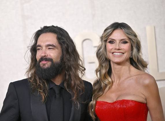 (L-R) Tom Kaulitz and Heidi Klum arrive for the 81st annual Golden Globe Awards at the Beverly Hilton in Beverly Hills, California on Sunday, January 7, 2024.  LAP202401070269 CHRISxCHEW