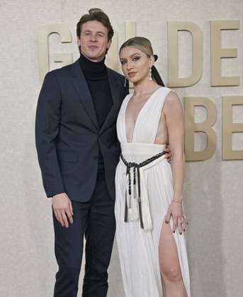 (L-R) Josh Brubaker and Anna Sitar arrive for the 81st annual Golden Globe Awards at the Beverly Hilton in Beverly Hills, California on Sunday, January 7, 2024.  LAP202401070274 CHRISxCHEW