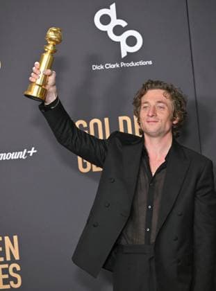 Jeremy Allen White appears backstage after winning the award for Best Performance by a Male Actor in a Television Series ? Musical or Comedy award for The Bear during the 81st annual Golden Globe Awards at the Beverly Hilton in Beverly Hills, California on Sunday, January 7, 2024.  LAP202401070256 CHRISxCHEW