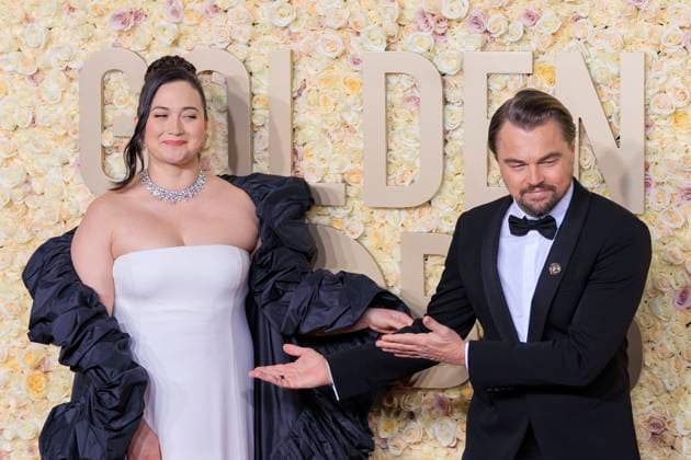 January 7, 2024, Beverly Hills, California, USA: Lily Gladstone and Lenorado DiCaprio on the red carpet of the 81st Annual Golden Globe Awards on Sunday January 7, 2024 at The Beverly Hilton Hotel in Beverly Hills, California. JAVIER ROJAS PI Beverly Hills USA - ZUMAp124 20240107_zaa_p124_053 Copyright: xJavierxRojasx