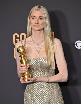 Elizabeth Debicki, winner of the Best Supporting Performance in a Series, Limited Series, Anthology Series, or Motion Picture Made for Television award for The Crown during the 81st annual Golden Globe Awards at the Beverly Hilton in Beverly Hills, California on Sunday, January 7, 2024.  LAP202401070328 CHRISxCHEW