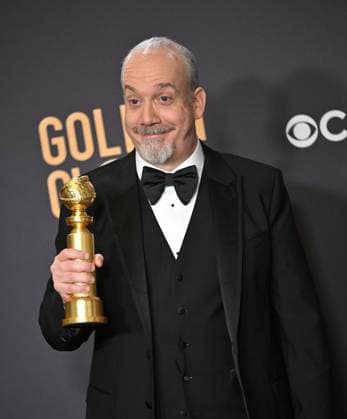 Paul Giamatti, winner of the Best Performance by an Actor in a Motion Picture, Musical or Comedy award for The Holdovers during the 81st annual Golden Globe Awards at the Beverly Hilton in Beverly Hills, California on Sunday, January 7, 2024.  LAP202401070337 CHRISxCHEW