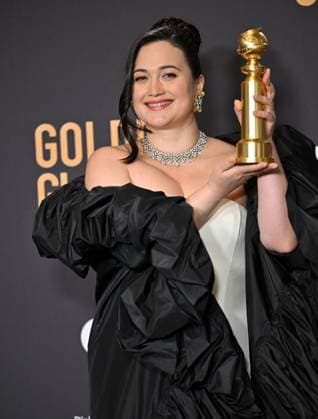 Lily Gladstone appears backstage after winning the award for Best Performance by a Female Actor in a Motion Picture ? Drama award for Killers of the Flower Moon, during the 81st annual Golden Globe Awards at the Beverly Hilton in Beverly Hills, California on Sunday, January 7, 2024.  LAP202401070310 CHRISxCHEW