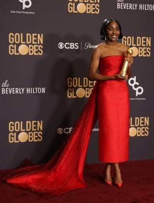 January 7, 2024, Beverly Hills, CA, USA: Ayo Edebiri, winner of the Best Performance in a Television Series Ã¢â‚¬ Musical or Comedy for The Bear, poses in the press room during the 81st Annual Golden Globe Awards at The Beverly Hilton on January 07, 2024 in Beverly Hills, California. Beverly Hills USA - ZUMAs181 20240107_zea_s181_301 Copyright: xCraSHx