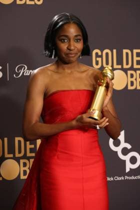 January 7, 2024, Beverly Hills, CA, USA: Ayo Edebiri, winner of the Best Performance in a Television Series Ã¢â‚¬ Musical or Comedy for The Bear, poses in the press room during the 81st Annual Golden Globe Awards at The Beverly Hilton on January 07, 2024 in Beverly Hills, California. Beverly Hills USA - ZUMAs181 20240107_zea_s181_304 Copyright: xCraSHx