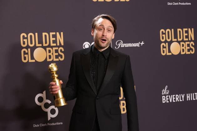 January 7, 2024, Beverly Hills, CA, USA: Kieran Culkin, winner of the Best Performance by an Actor in a Television Series, Drama award for Succession poses in the press room during the 81st Annual Golden Globe Awards at The Beverly Hilton on January 07, 2024 in Beverly Hills, California. Beverly Hills USA - ZUMAs181 20240107_zea_s181_381 Copyright: xCraSHx