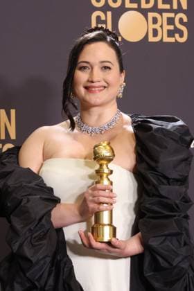 January 7, 2024, Beverly Hills, CA, USA: Lily Gladstone, winner of the Best Performance by a Female Actor in a Motion Picture Ã¢â‚¬ Drama award for Killers of the Flower Moon, poses in the press room during the 81st Annual Golden Globe Awards at The Beverly Hilton on January 07, 2024 in Beverly Hills, California. Beverly Hills USA - ZUMAs181 20240107_zea_s181_394 Copyright: xCraSHx