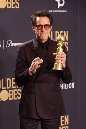 January 7, 2024, Beverly Hills, CA, USA: Robert Downey Jr., winner of the Best Performance by a Male Actor in a Supporting Role in any Motion Picture award for Oppenheimer, poses in the press room during the 81st Annual Golden Globe Awards at The Beverly Hilton on January 07, 2024 in Beverly Hills, California. Beverly Hills USA - ZUMAs181 20240107_zea_s181_405 Copyright: xCraSHx
